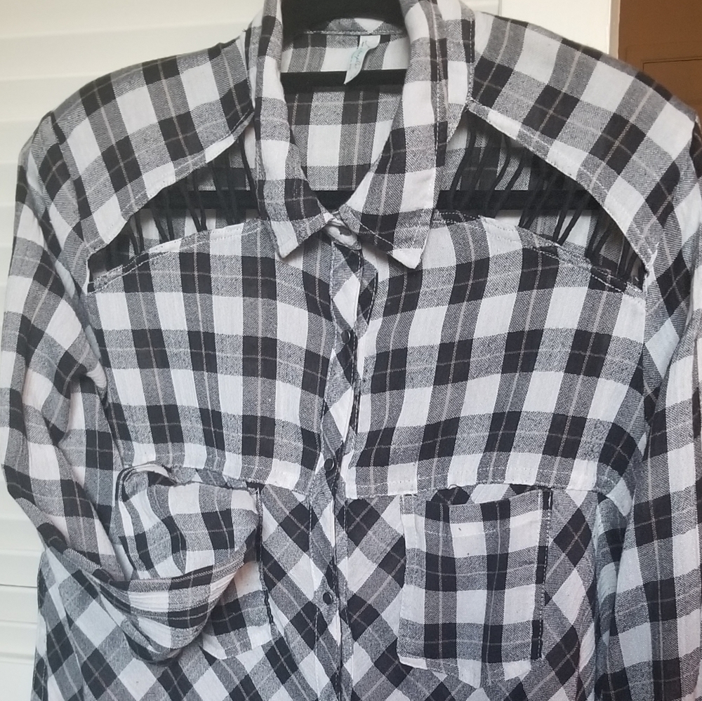 Free People Lace-Up Plaid Top